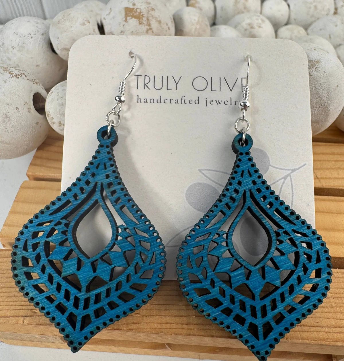 Truly Olive Hourglass Shape Wooden Boho Earrings - Earrings Dangle Earrings