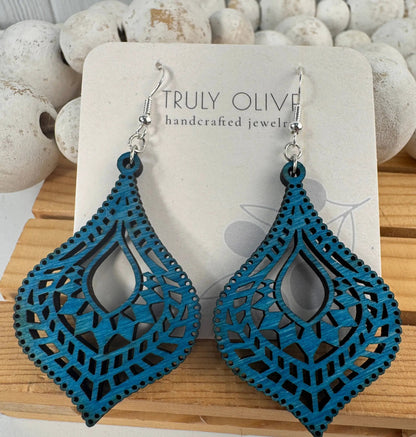 Truly Olive Hourglass Shape Wooden Boho Earrings - Earrings Dangle Earrings