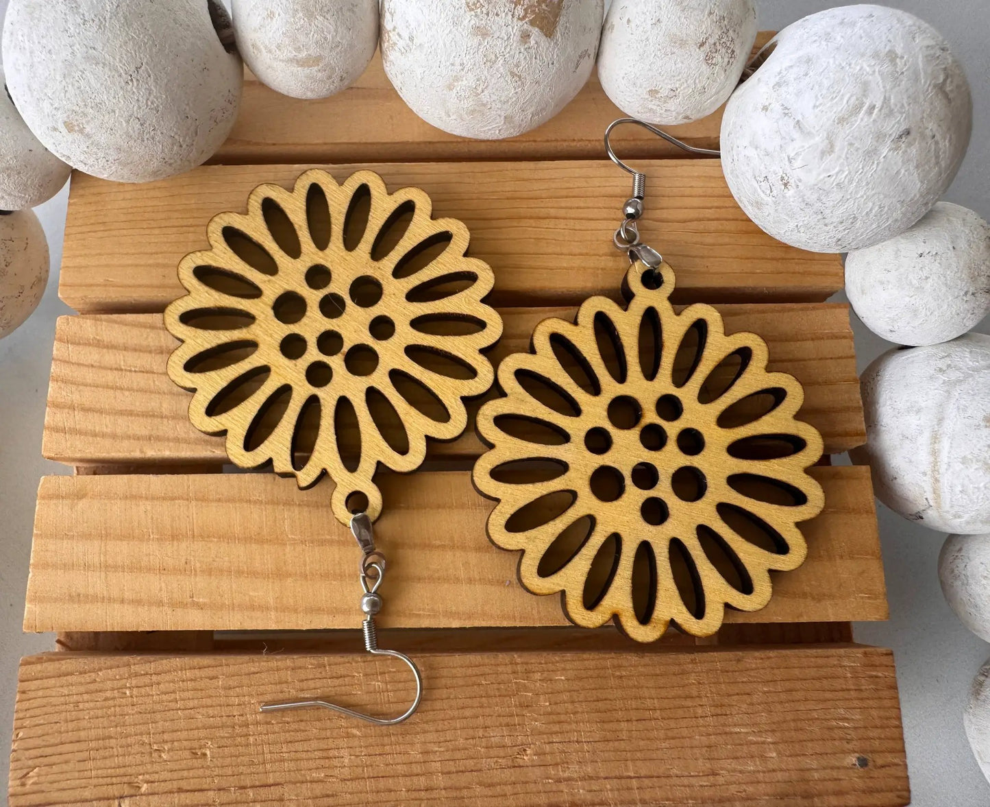 Truly Olive Flower Shape Wooden Lightweight Earrings - Earrings Dangle Earrings
