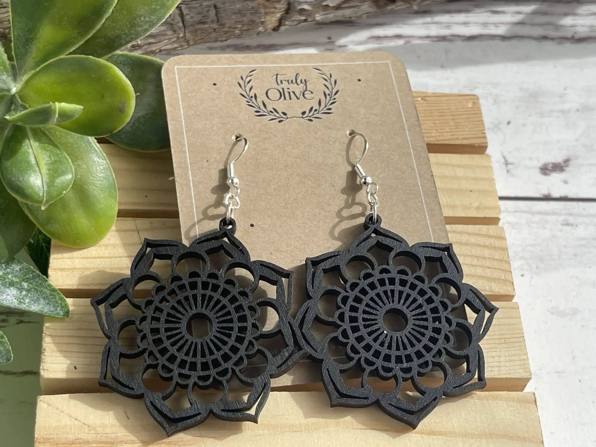 Truly Olive Introducing the Exquisite Lightweight Wood Mandala Earrings - Earrings Dangle Earrings