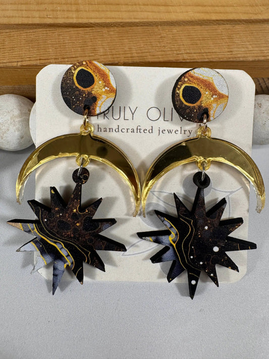 Truly Olive Elegant of Moon and Stars Dangle Earrings - Earrings Dangle Earrings
