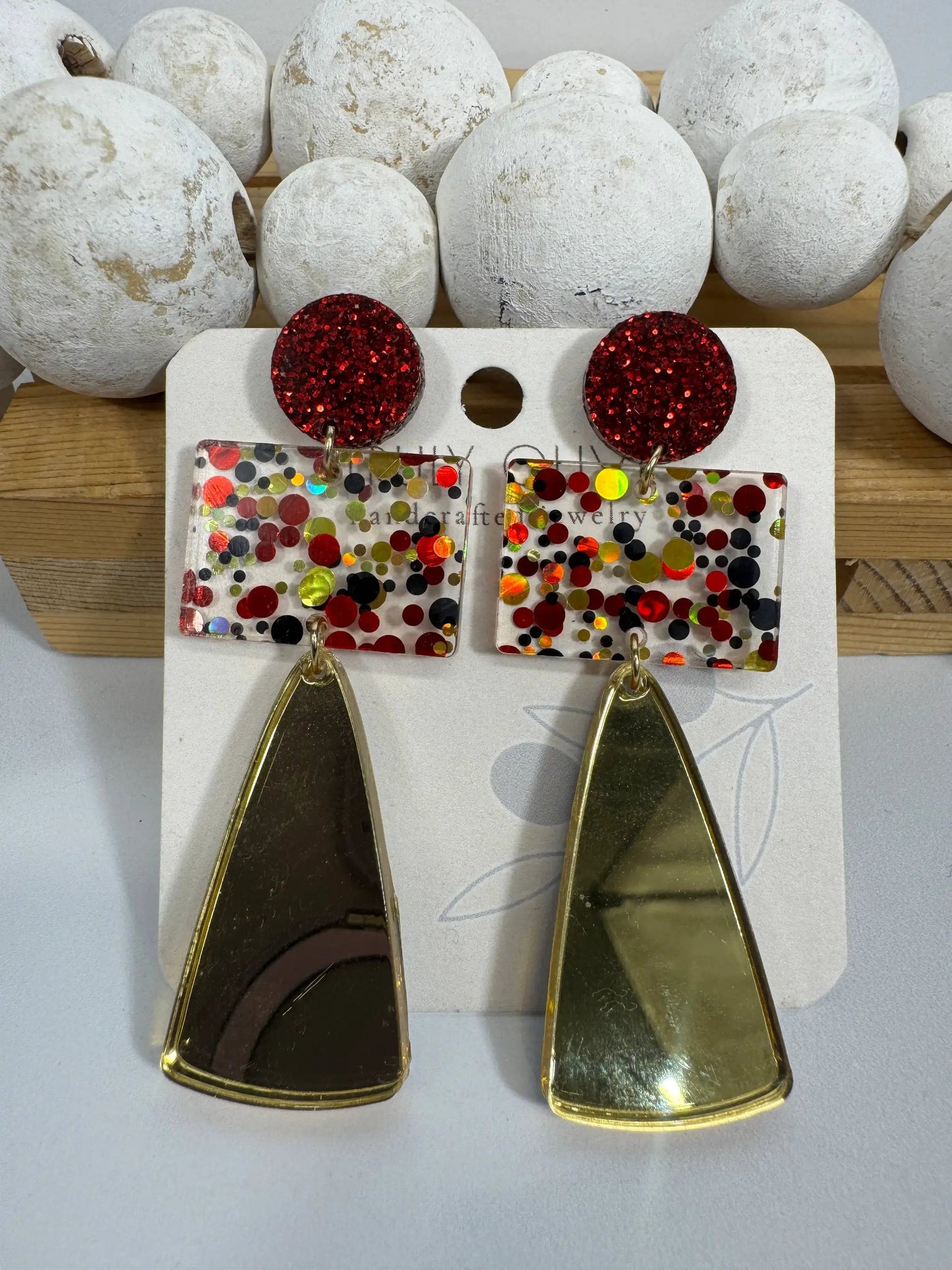 Truly Olive Gorgeous Red and Gold Long Christmas Holiday Earrings - Earrings Dangle Earrings