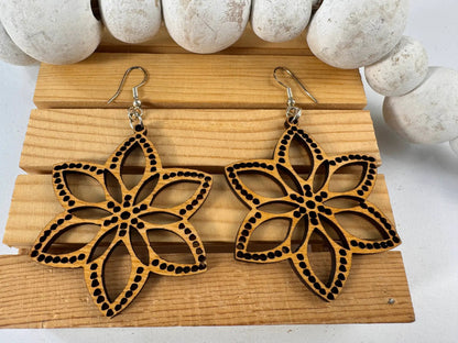 Truly Olive Introducing Lightweight Wood Earrings in a Large Star Shape - Earrings Dangle Earrings
