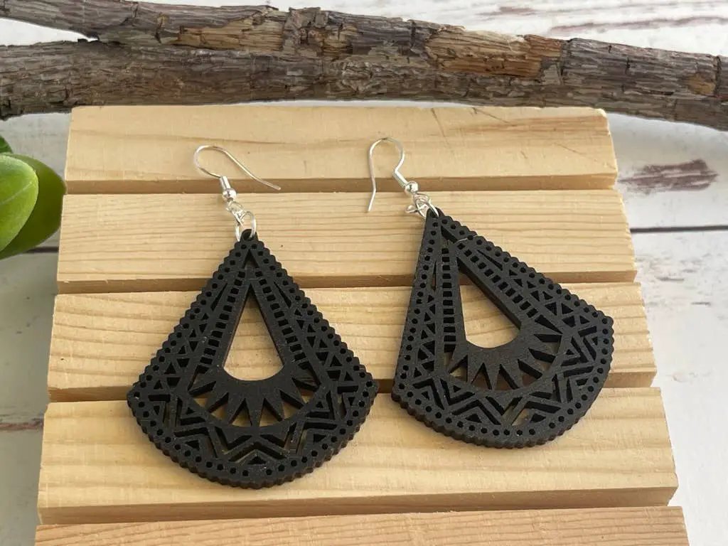 Truly Olive Lightweight Wood Mandala Earrings - Half Bell Shape - Earrings Dangle Earrings