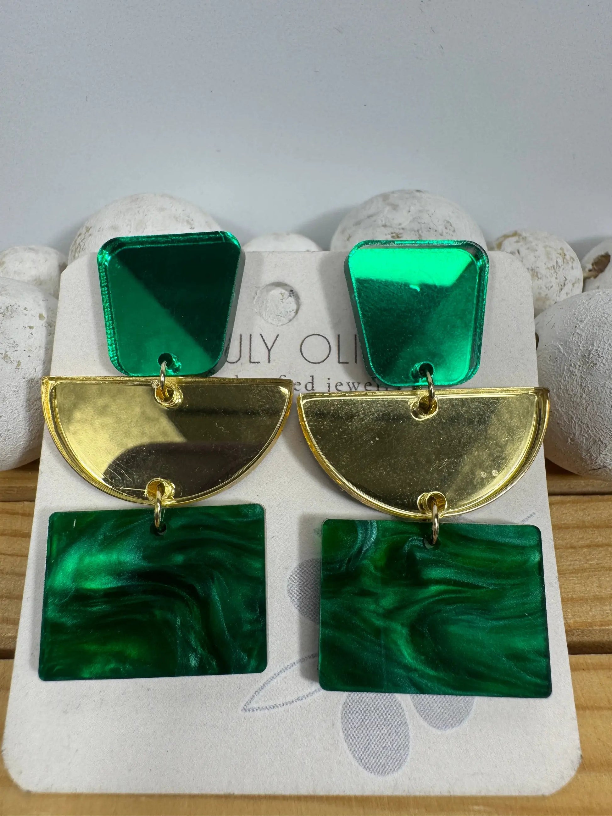 Truly Olive Green and Gold Dazzling Holiday Dangles - Earrings Dangle Earrings