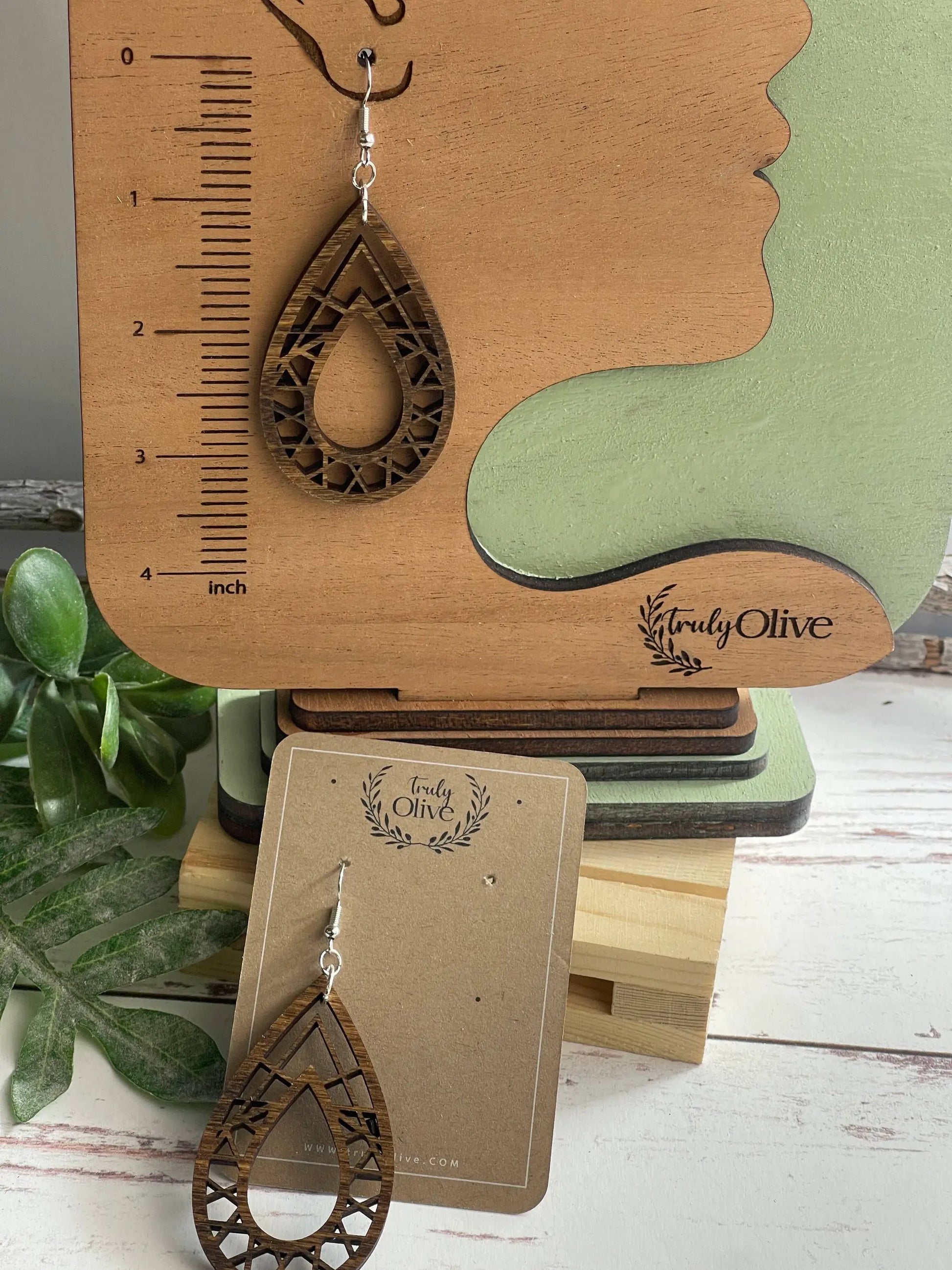 Truly Olive Rustic Wood Earrings - Earrings Dangle Earrings