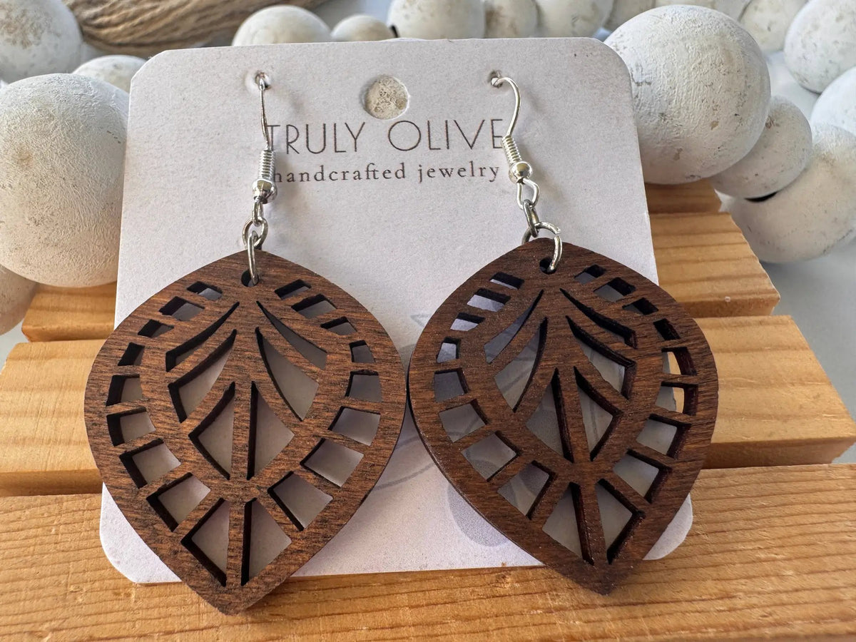 Truly Olive Small Lightweight Wood Geometric Earrings - Wear All Day - Earrings Dangle Earrings