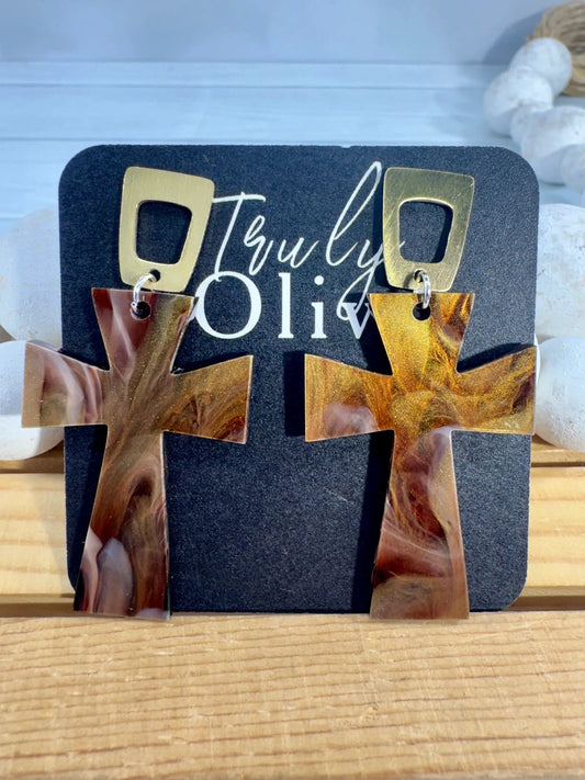 Trulyolive Shimmery Glossy Cross Earrings – Statement Faith Jewelry - Earrings