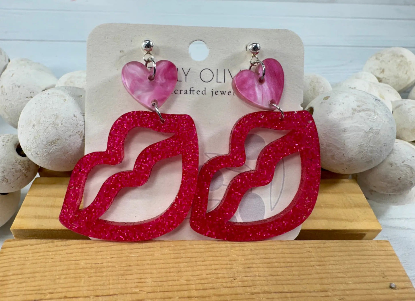 Trulyolive Hot Pink and Light Pink Lip and Heart Earrings - Earrings Dangle Earrings