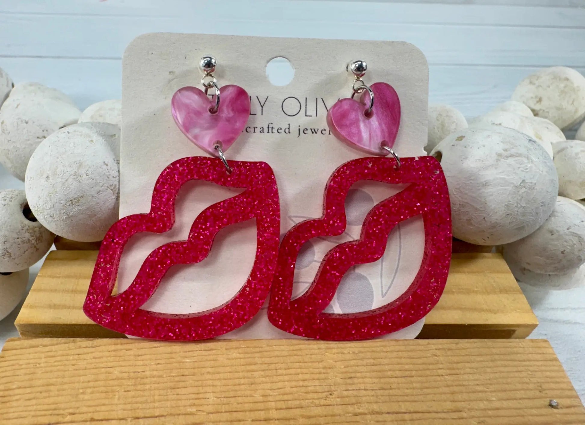 Trulyolive Hot Pink and Light Pink Lip and Heart Earrings - Earrings Dangle Earrings