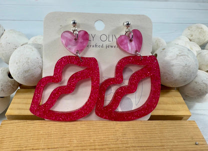 Trulyolive Hot Pink and Light Pink Lip and Heart Earrings - Earrings Dangle Earrings