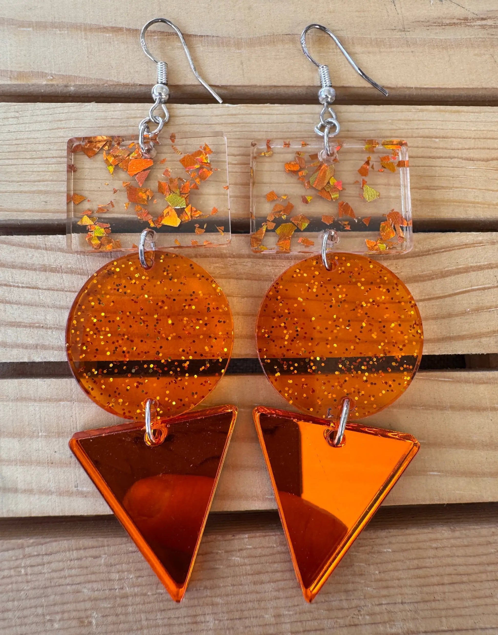 Truly Olive Orange Sparkle Dangle Earrings - Earrings Dangle Earrings