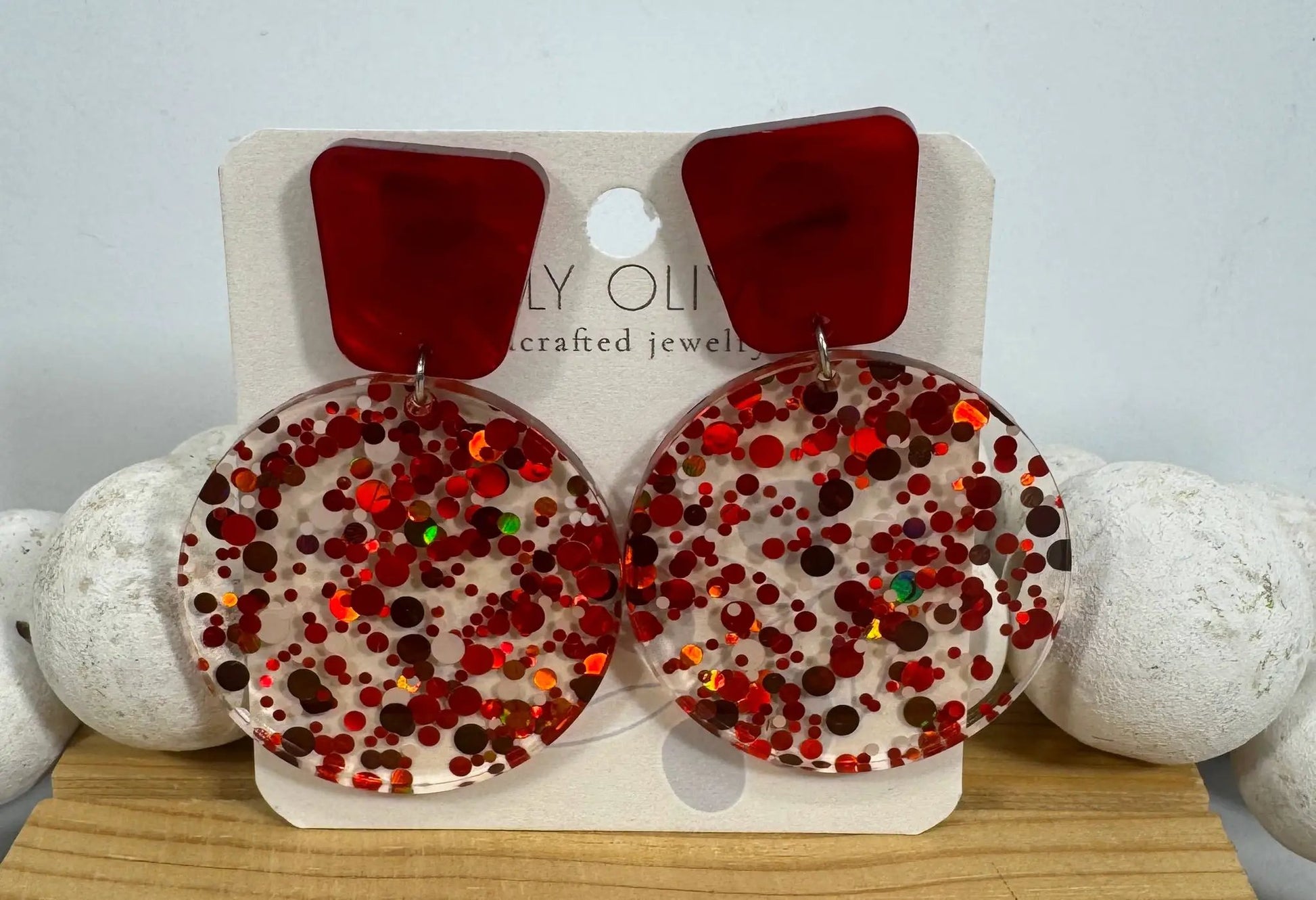 Truly Olive Red Confetti Tiered Circle Earrings - Earrings Dangle Earrings