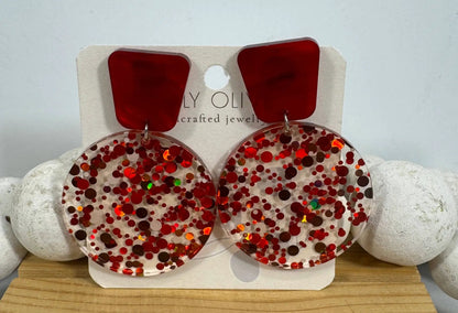 Truly Olive Red Confetti Tiered Circle Earrings - Earrings Dangle Earrings