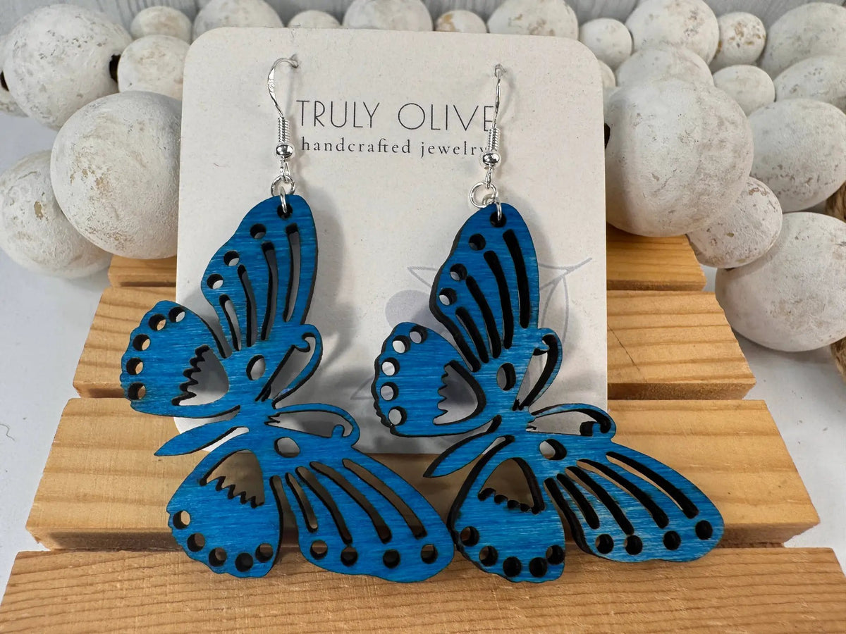 Truly Olive Perfect Wooden Butterfly Lightweight Earrings - Earrings Dangle Earrings