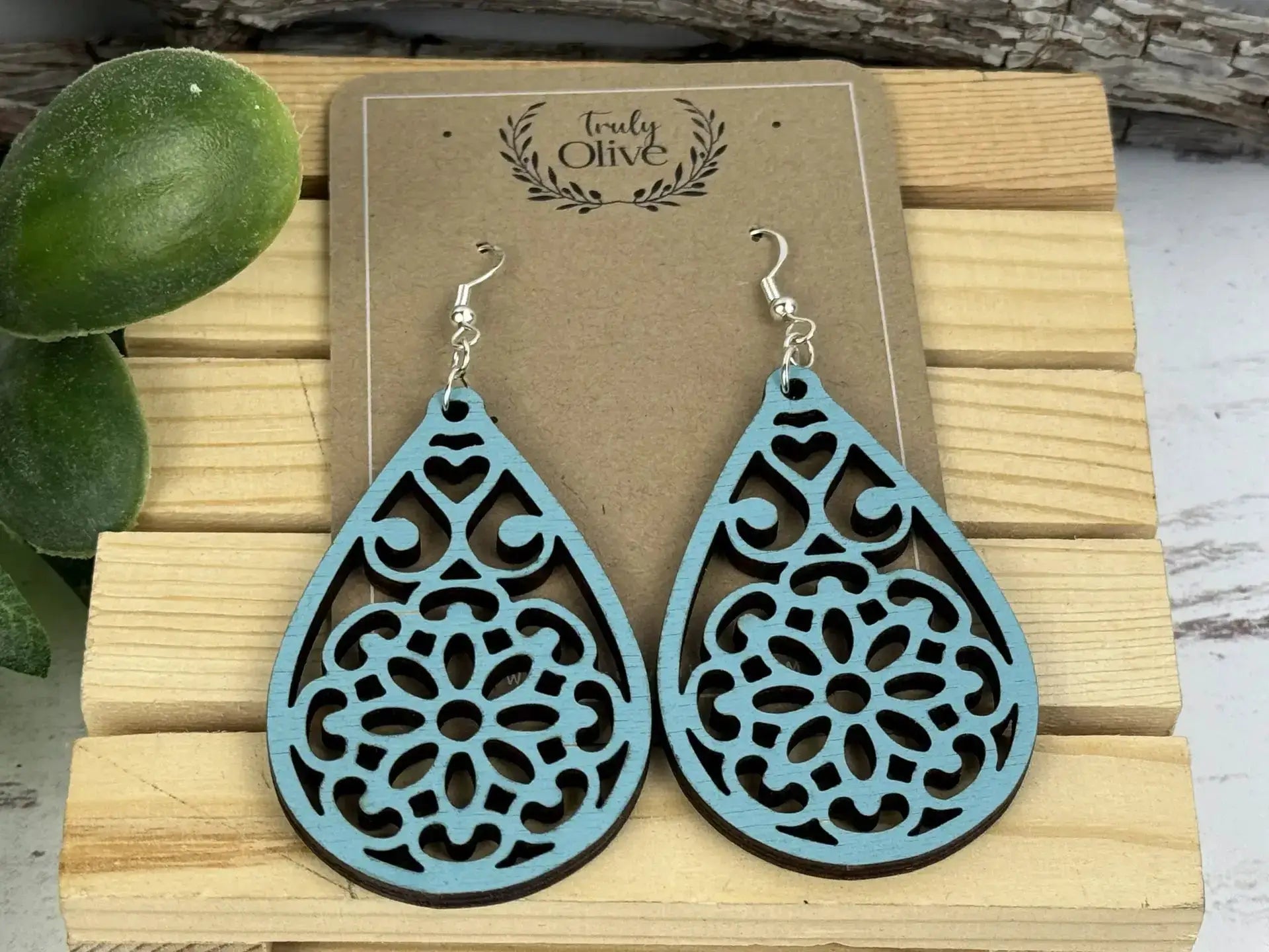 Truly Olive Natural Wooden Earrings - Earrings Dangle Earrings