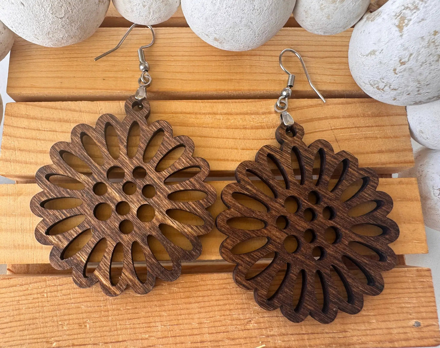 Truly Olive Flower Shape Wooden Lightweight Earrings - Earrings Dangle Earrings