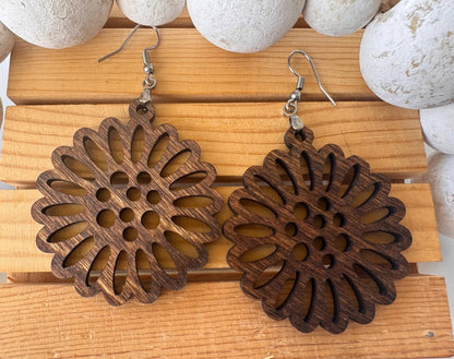 Truly Olive Flower Shape Wooden Lightweight Earrings - Earrings Dangle Earrings