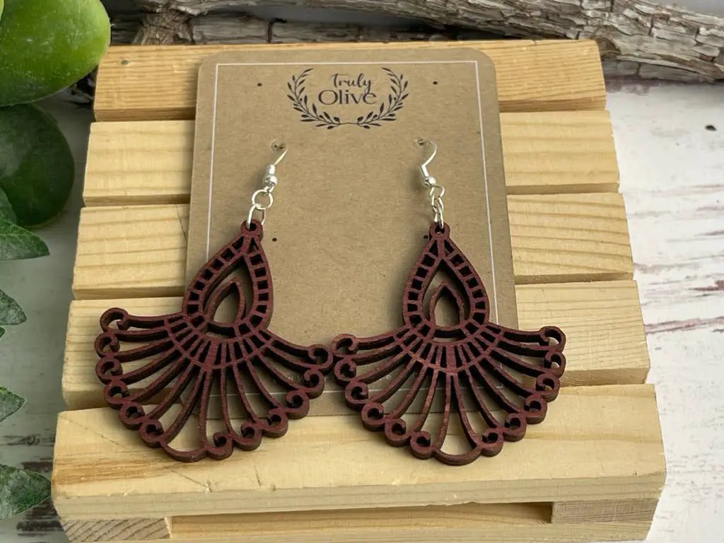 Truly Olive Bohemian Wood Mandala Earrings - Earrings Dangle Earrings