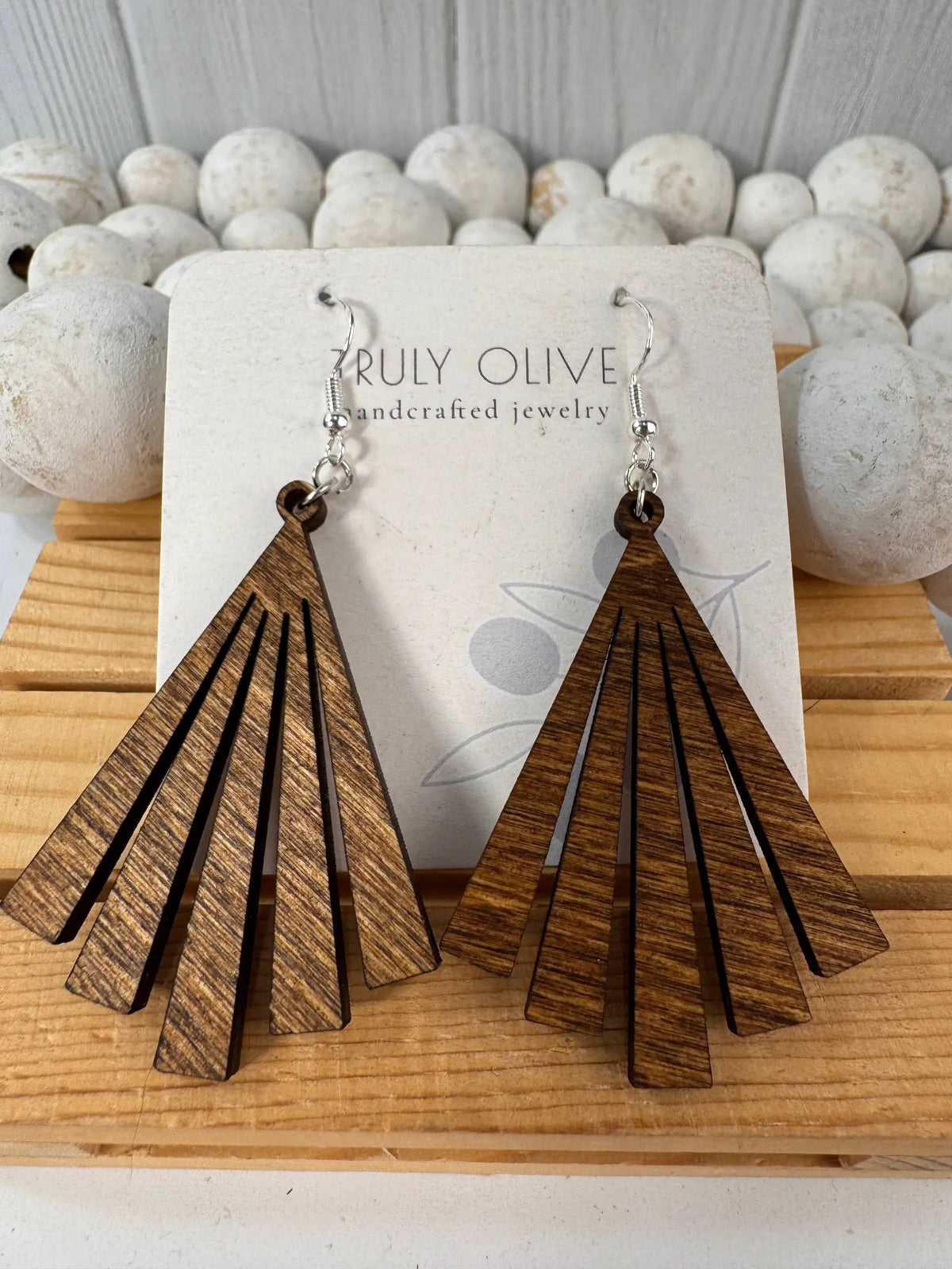Truly Olive Wood Statement Earrings - Earrings Dangle Earrings