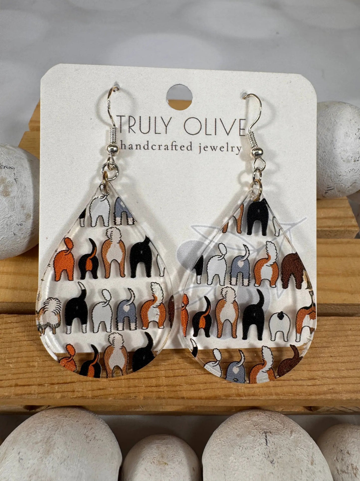 Truly Olive Adorable Acrylic Puppy Dog Butt Earrings - Earrings Dangle Earrings