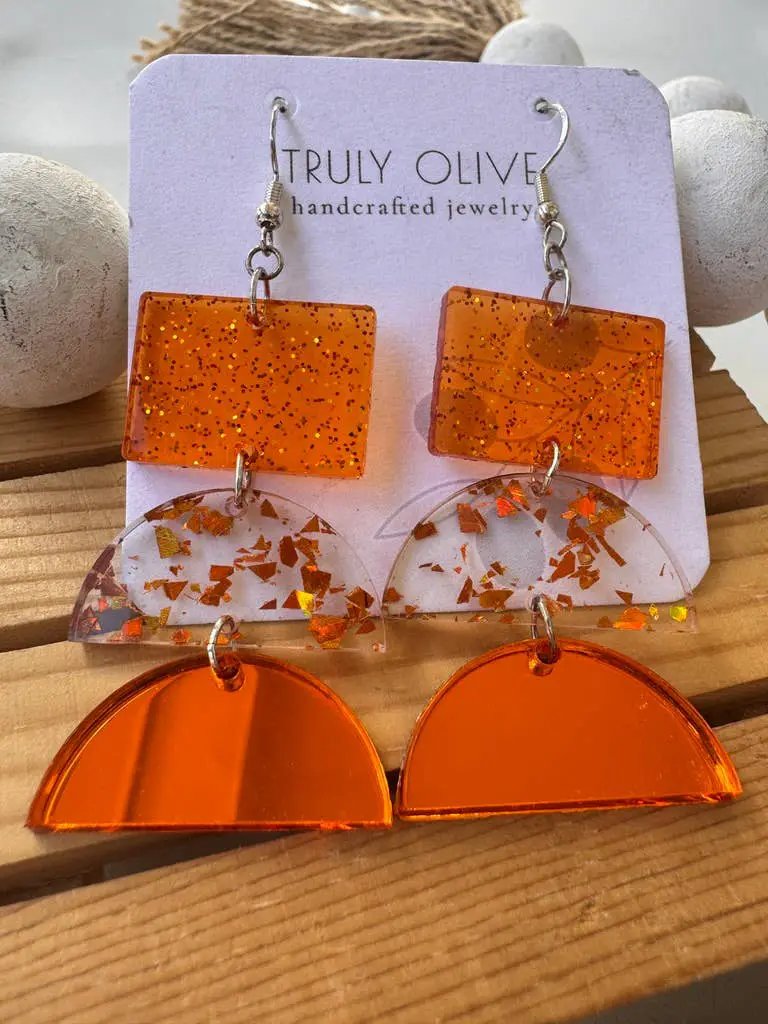 Truly Olive Sparkly Fall Geometric Dangles - Earrings Dangle Earrings