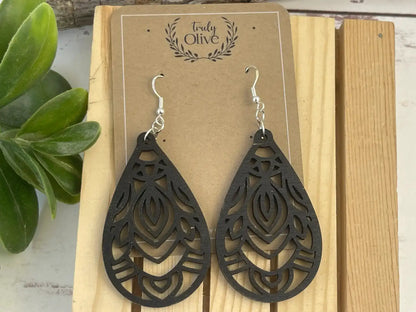 Truly Olive Mandala Wood Earrings - Earrings Dangle Earrings