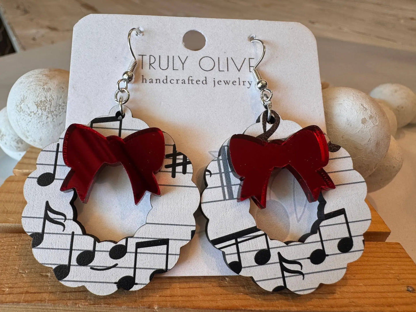 Truly Olive Music Notes Christmas Wreath Earrings - Earrings Dangle Earrings