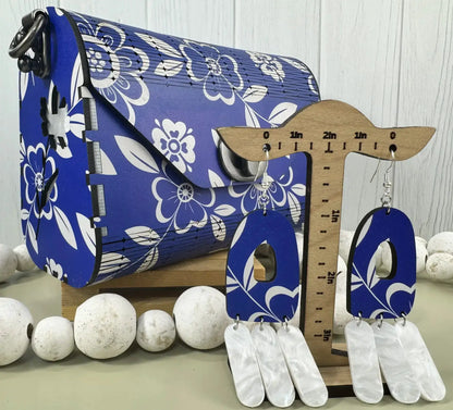 Truly Olive Cobalt Blue Flower Pattern Wood Handbag Clutch Purse - Clutch Bags Clutch Bag - Women's