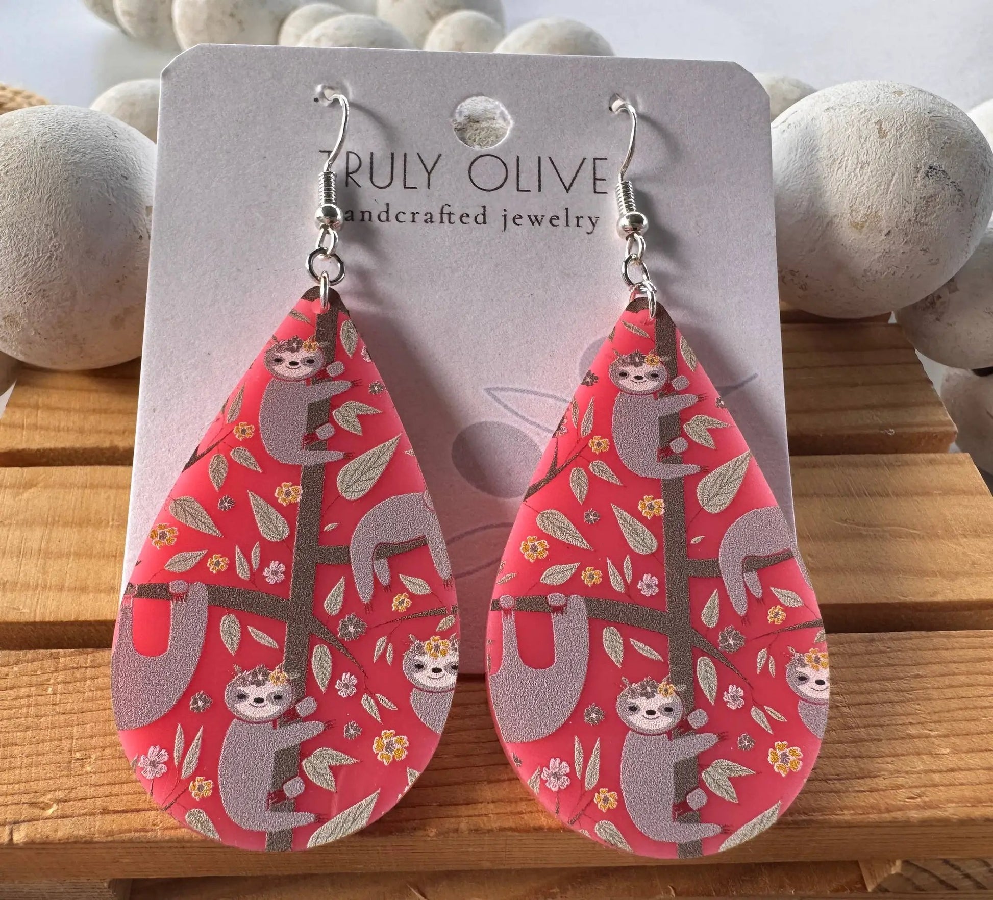 Truly Olive Adorable Pink Acrylic Sloth Earrings - Earrings Dangle Earrings