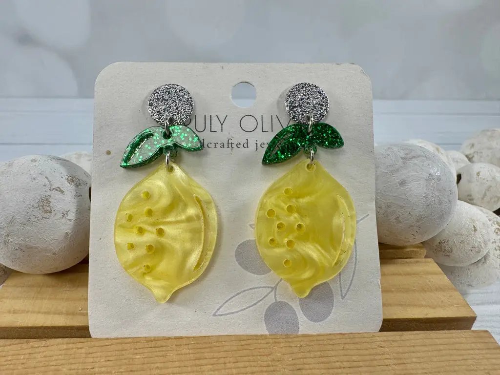 Truly Olive Lemon Drop Sparkly Earrings - Earrings Dangle Earrings