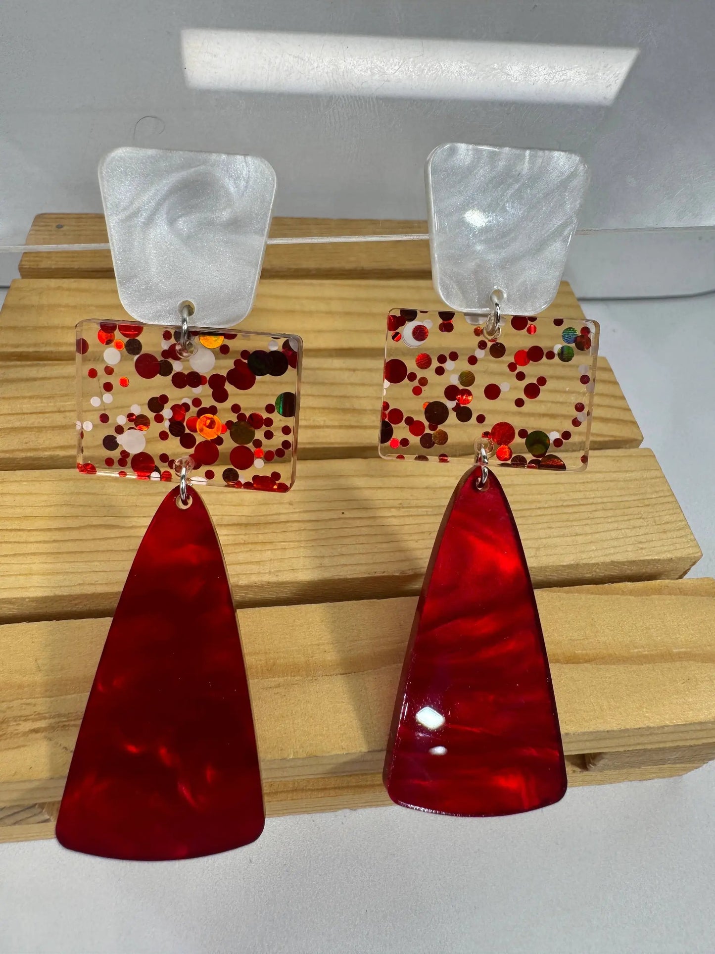 Truly Olive Red and White Long Dangle Holiday Earrings - Earrings Dangle Earrings
