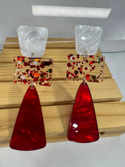 Truly Olive Red and White Long Dangle Holiday Earrings - Earrings Dangle Earrings