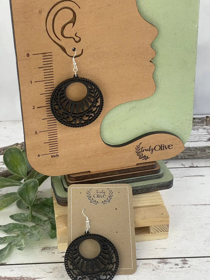 Truly Olive Lightweight Circle Wood Mandala Earrings - Earrings Dangle Earrings