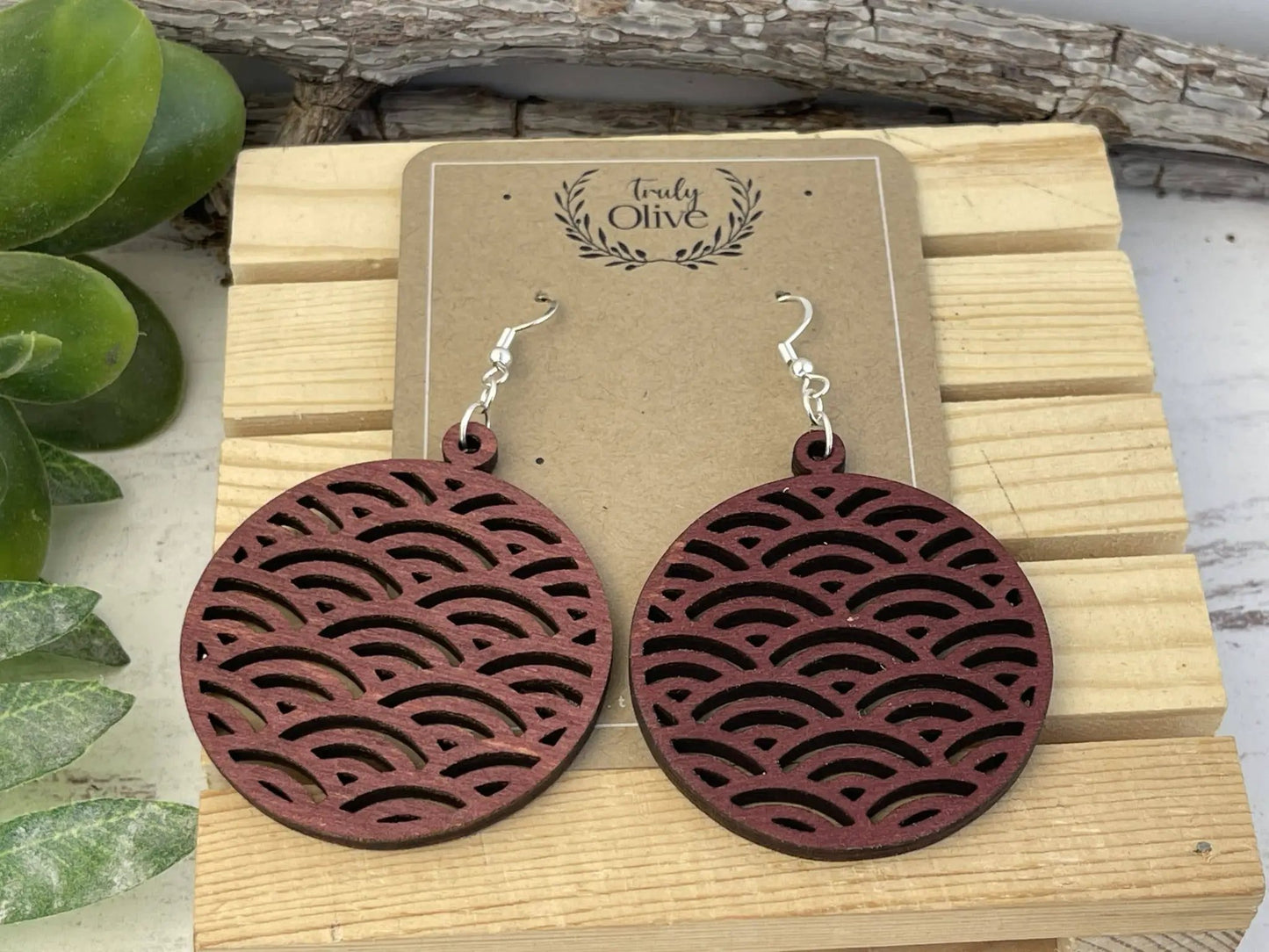 Truly Olive Discover the Elegance of Japanese Wood Hoop Earrings - Earrings Dangle Earrings