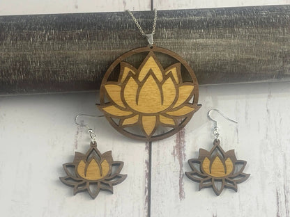 Truly Olive Exquisite Lotus Flower Necklace and Earrings Set - Jewelry Sets Jewelry Set