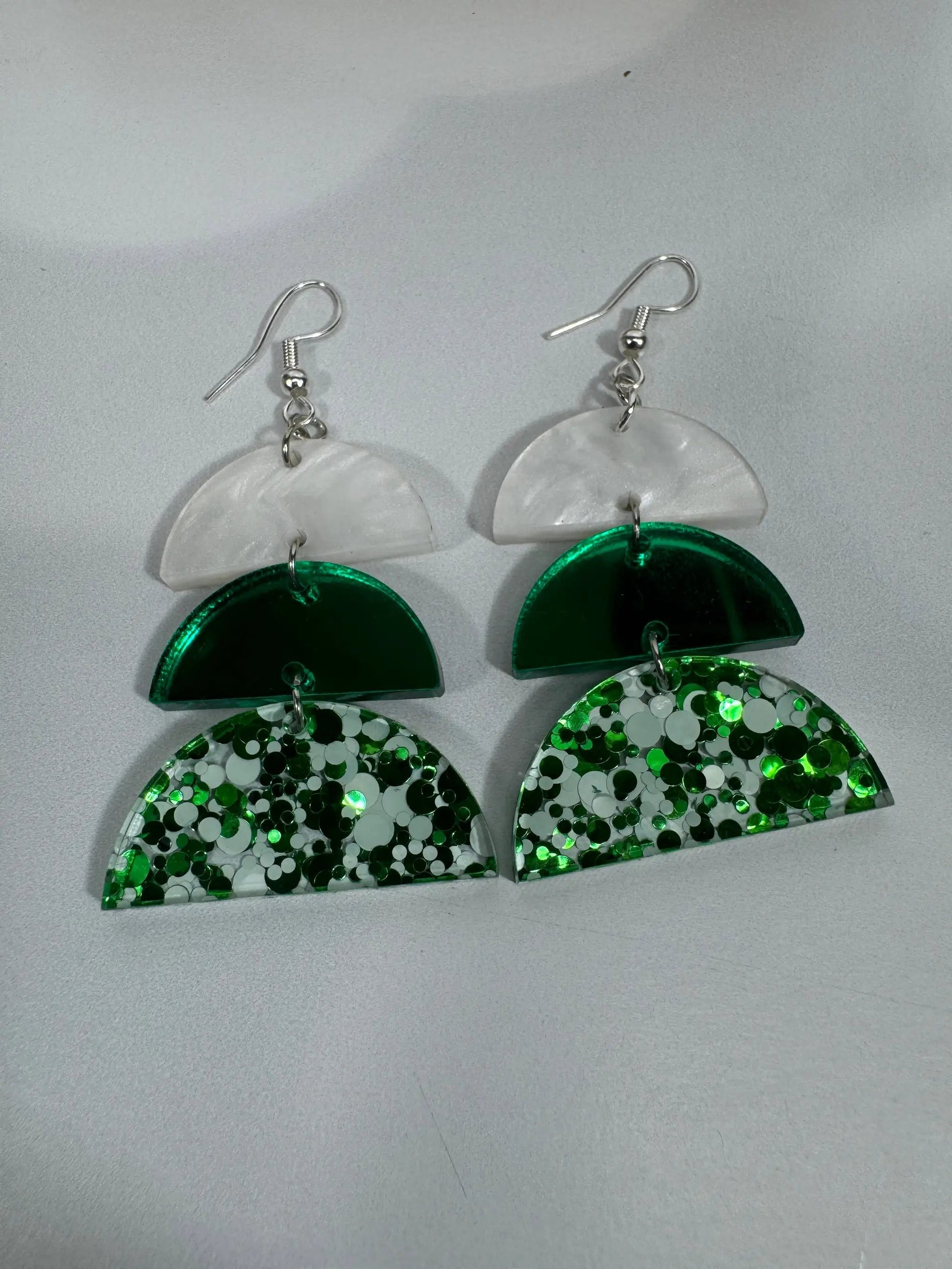 Truly Olive Green and White Sparkly Acrylic Christmas Earrings - Earrings Dangle Earrings