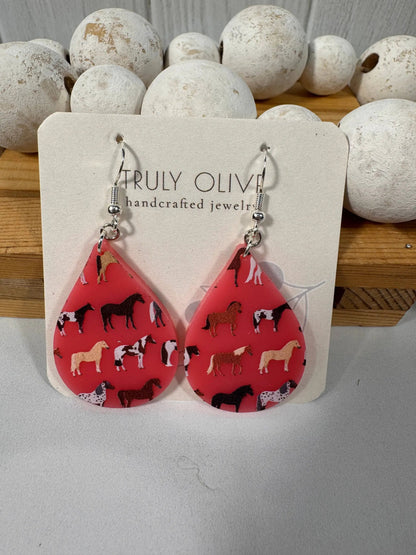 Truly Olive Adorable Acrylic Pink Horse Earrings - Earrings Dangle Earrings