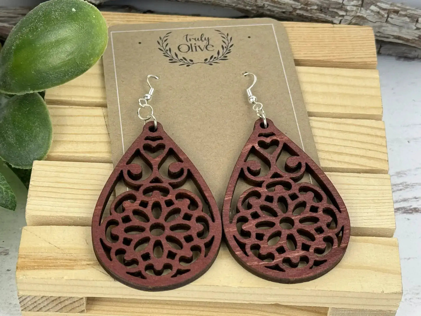 Truly Olive Natural Wooden Earrings - Earrings Dangle Earrings