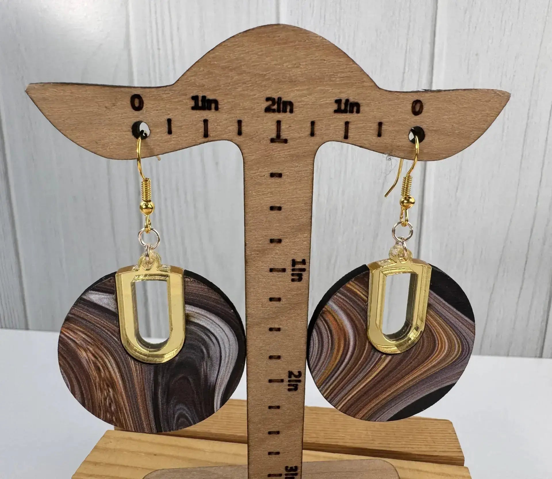 Truly Olive Vintage Swirl Pattern Wood Earrings - Earrings Dangle Earrings