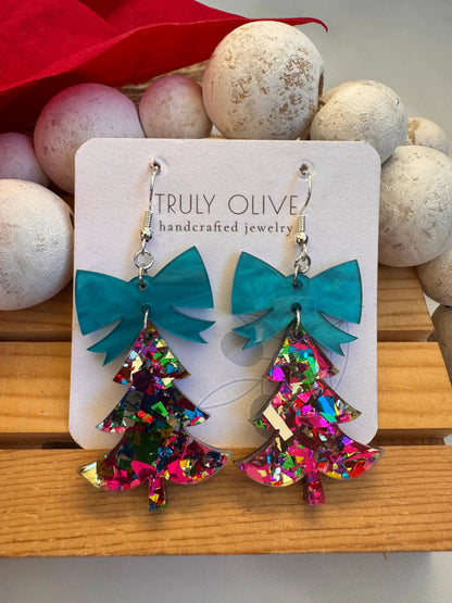 Truly Olive Glittery Christmas Trees - Earrings Dangle Earrings