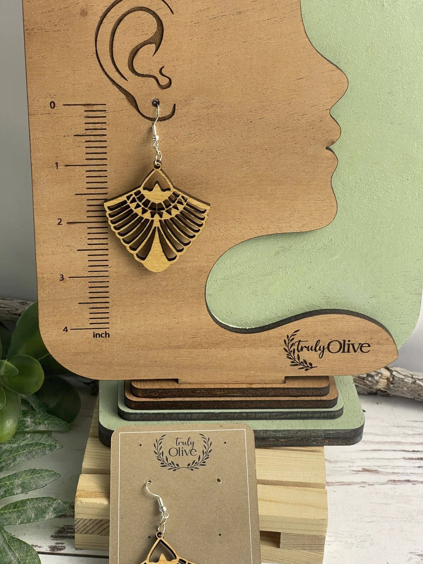 Truly Olive Bohemian Wood Mandala Earrings - Earrings Dangle Earrings