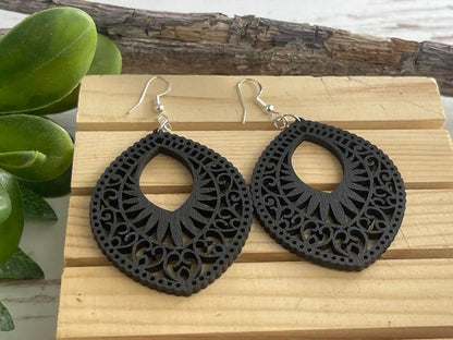 Truly Olive Lightweight Oval Wood Mandala Earrings - Earrings Dangle Earrings