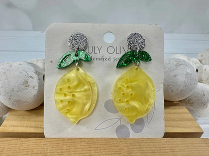 Truly Olive Lemon Drop Sparkly Earrings - Earrings Dangle Earrings