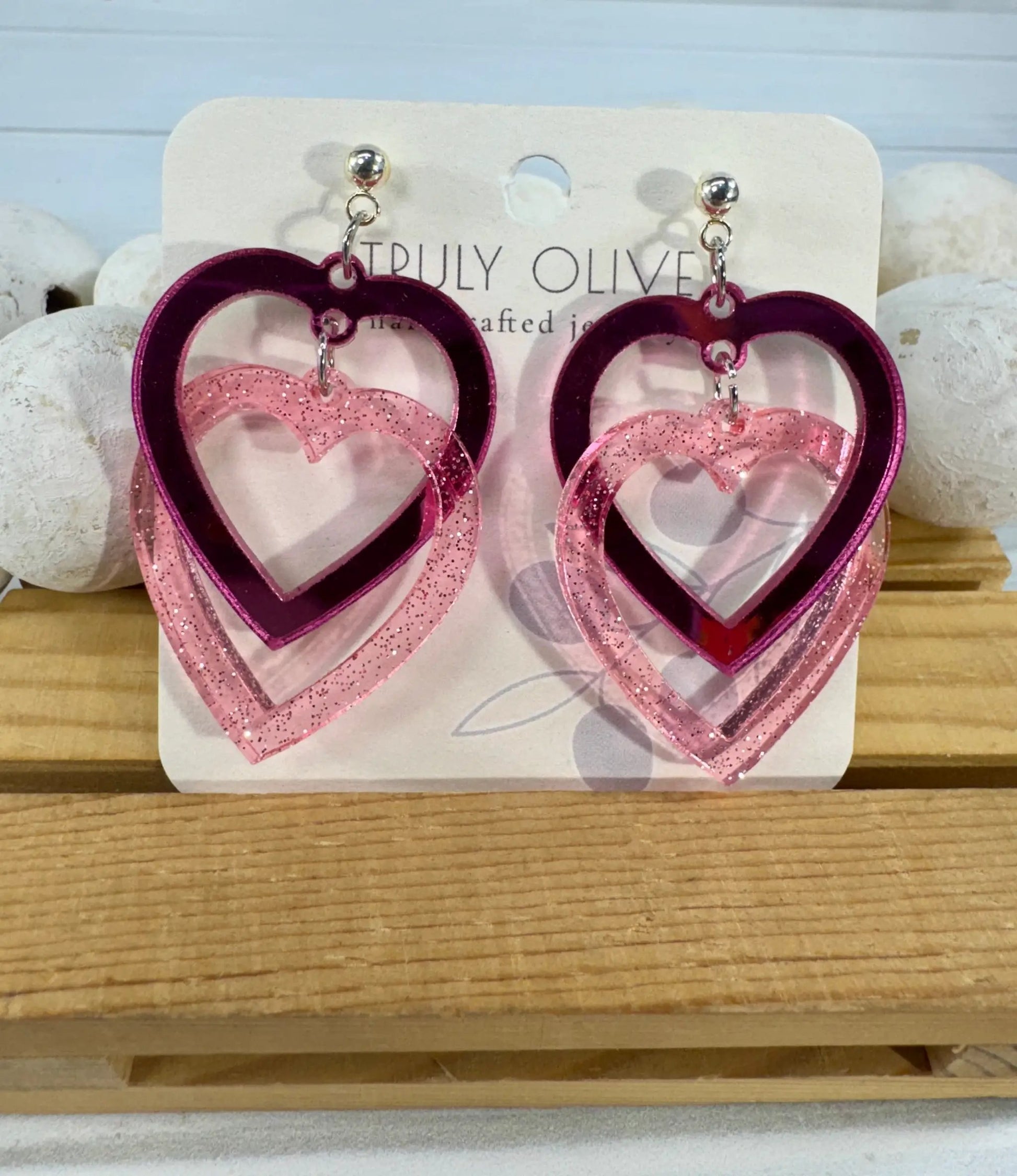 Trulyolive Connected Pink Double Heart Earrings - Earrings