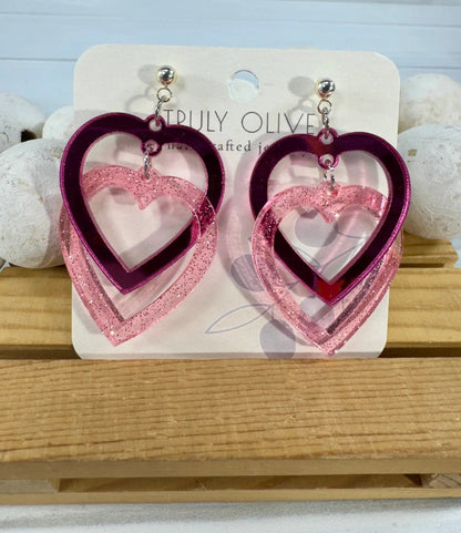 Trulyolive Connected Pink Double Heart Earrings - Earrings