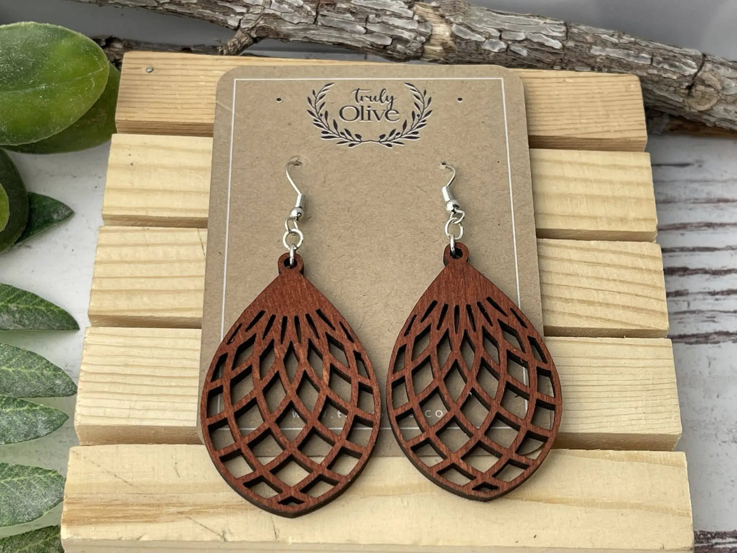 Truly Olive Wood Mandala Earrings Lightweight and Super Comfortable - Earrings Dangle Earrings