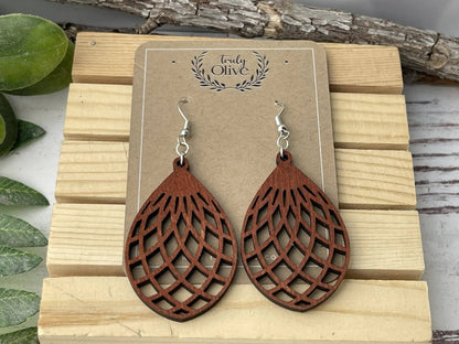 Truly Olive Wood Mandala Earrings Lightweight and Super Comfortable - Earrings Dangle Earrings
