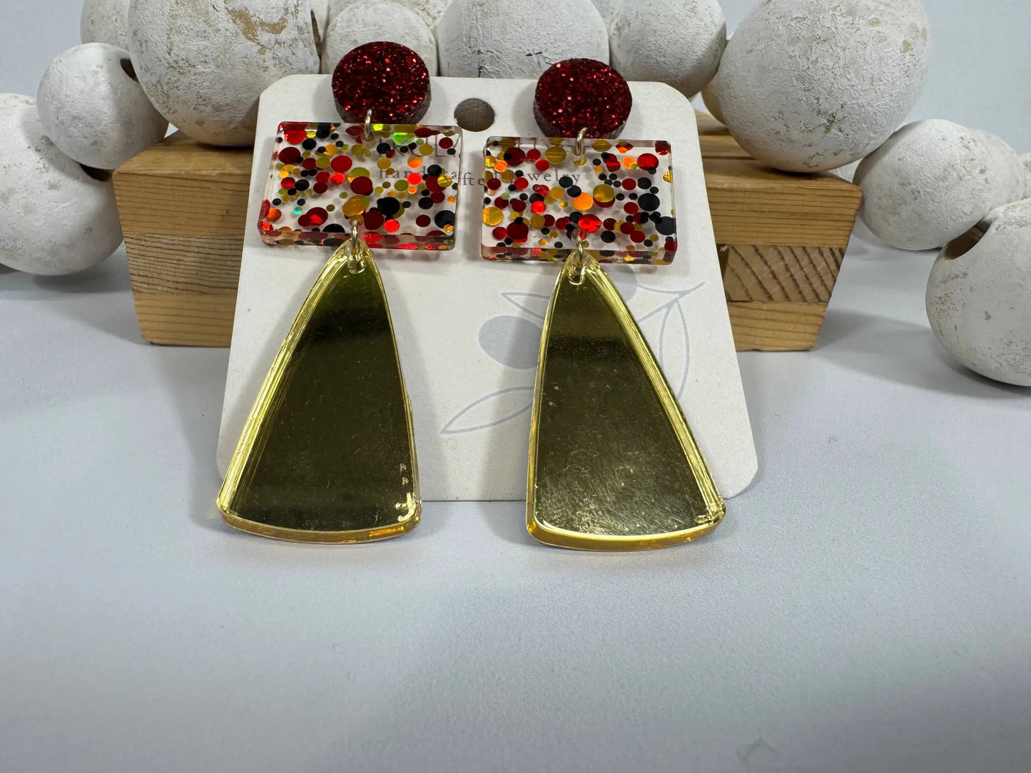 Truly Olive Gorgeous Red and Gold Long Christmas Holiday Earrings - Earrings Dangle Earrings