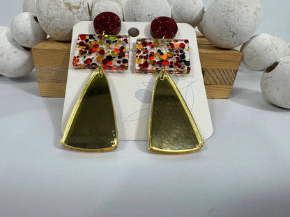 Truly Olive Gorgeous Red and Gold Long Christmas Holiday Earrings - Earrings Dangle Earrings